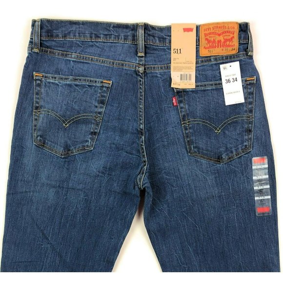Levis 511 Slim Fit Tapered Leg Mens 36x34 Blue Jeans Distressed Denim Red Tab - Picture 9 of 12